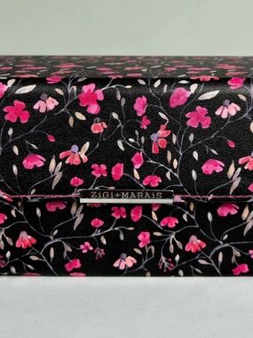 Women's Black Floral Wallet - Pink Accent